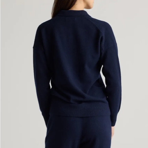 Quince Mongolian Cashmere Polo Sweater in True Navy - Picture 4 of 9